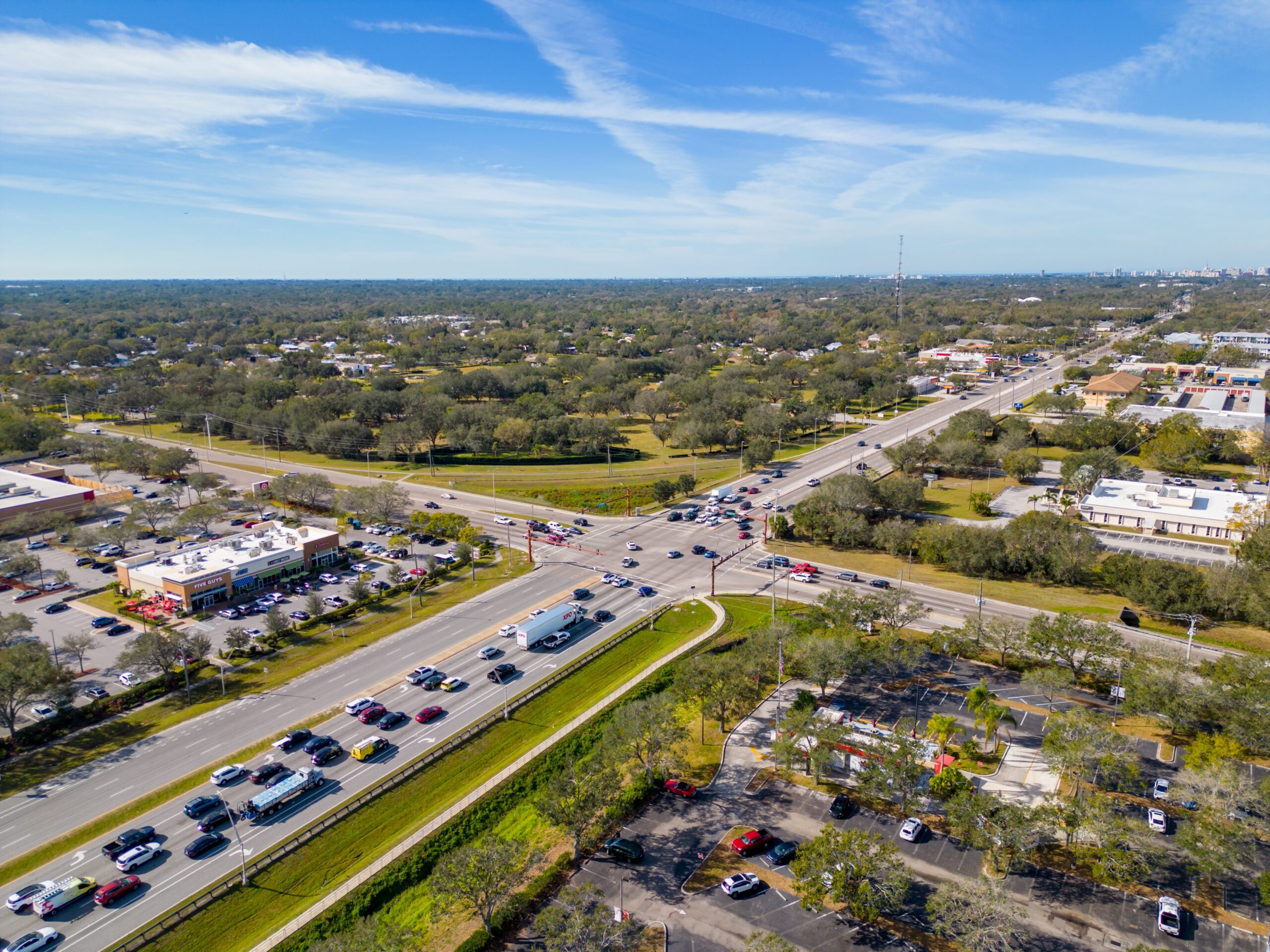 Bird's eye view of a Sarasota intersection