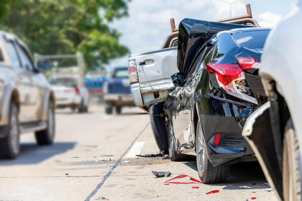Damaged cars caused by a car accident